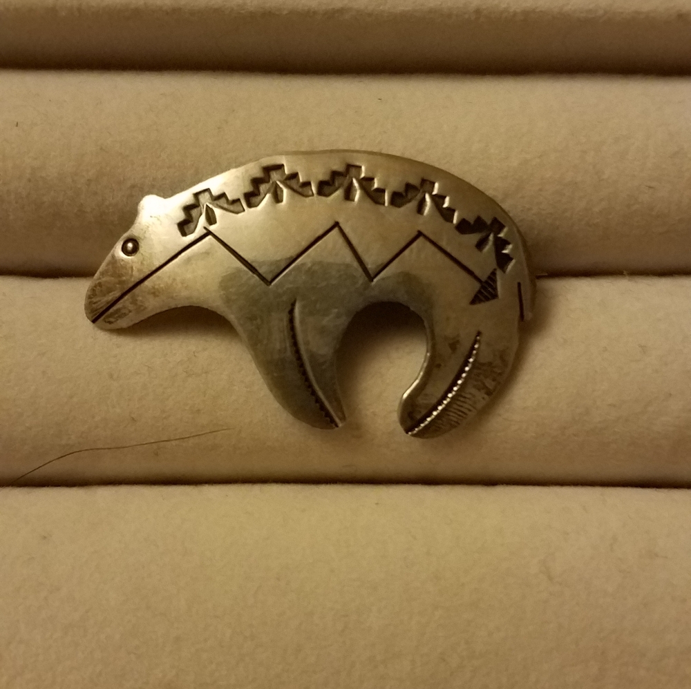 Native American sterling bear brooch